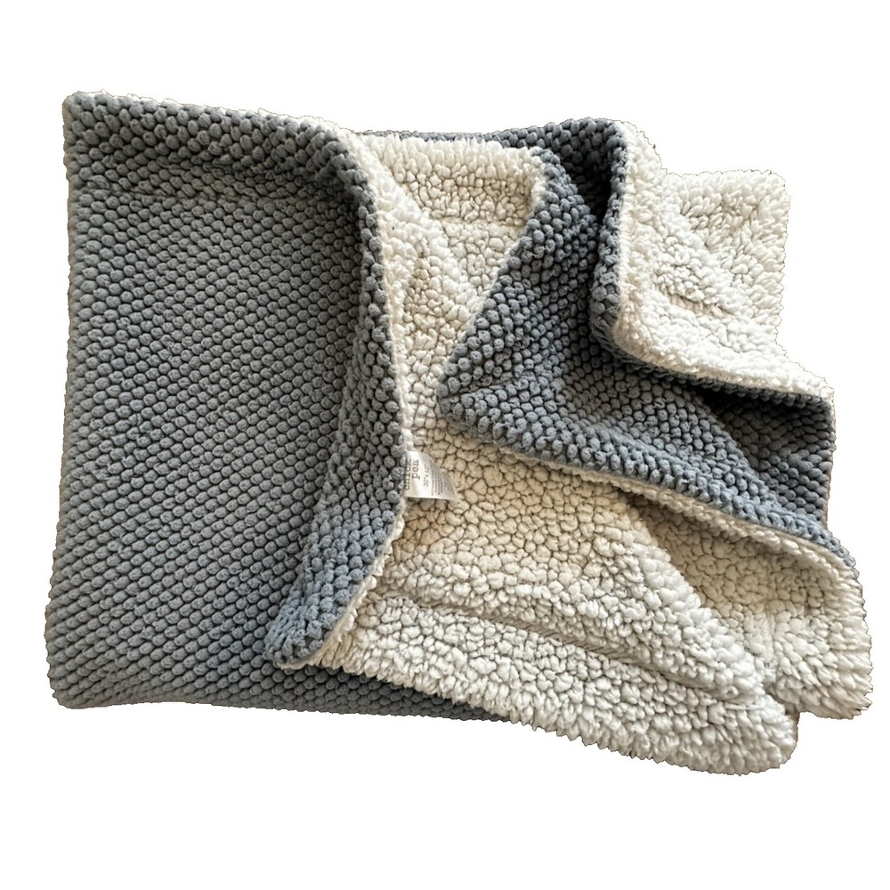 Chick Pea Baby Blanket Blue Sherpa Backing Textured Bumpy Nubby 30x40
